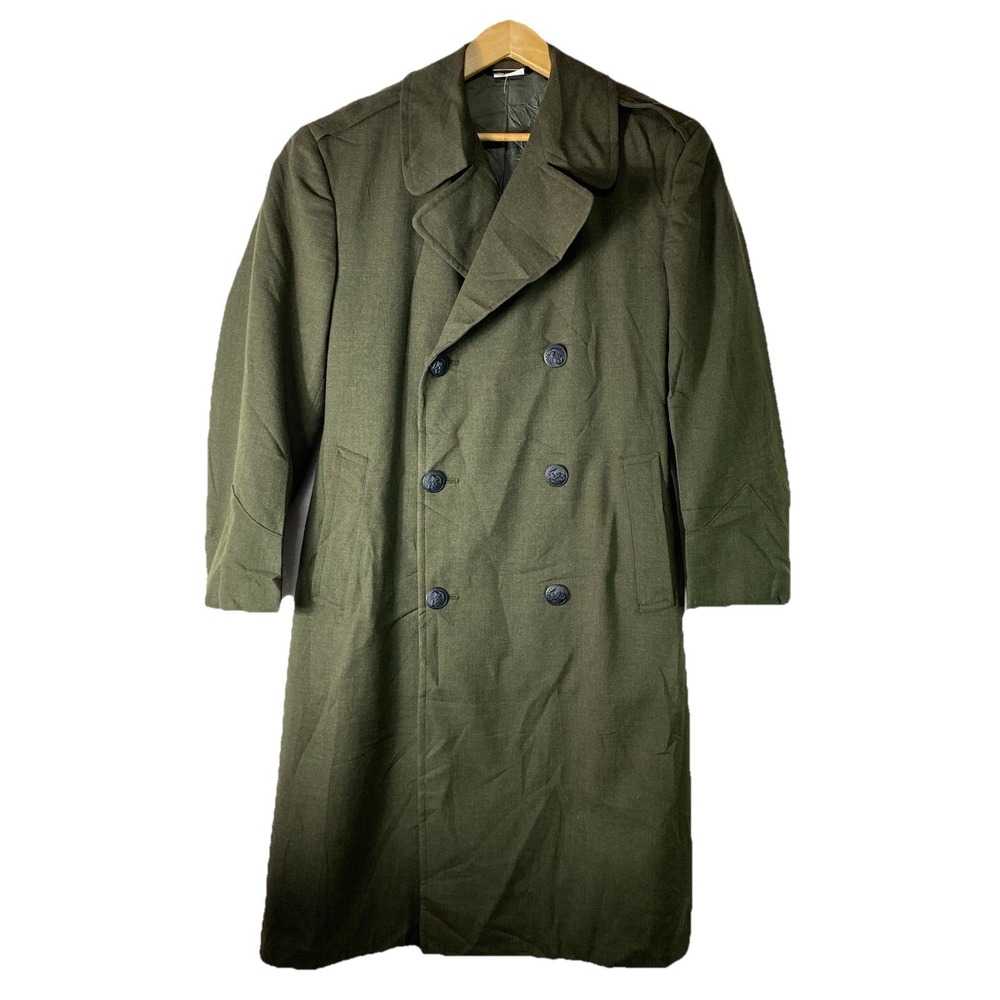Vintage US Military Wool Serge Overcoat Green Double Breasted 38S DSA 100-4105